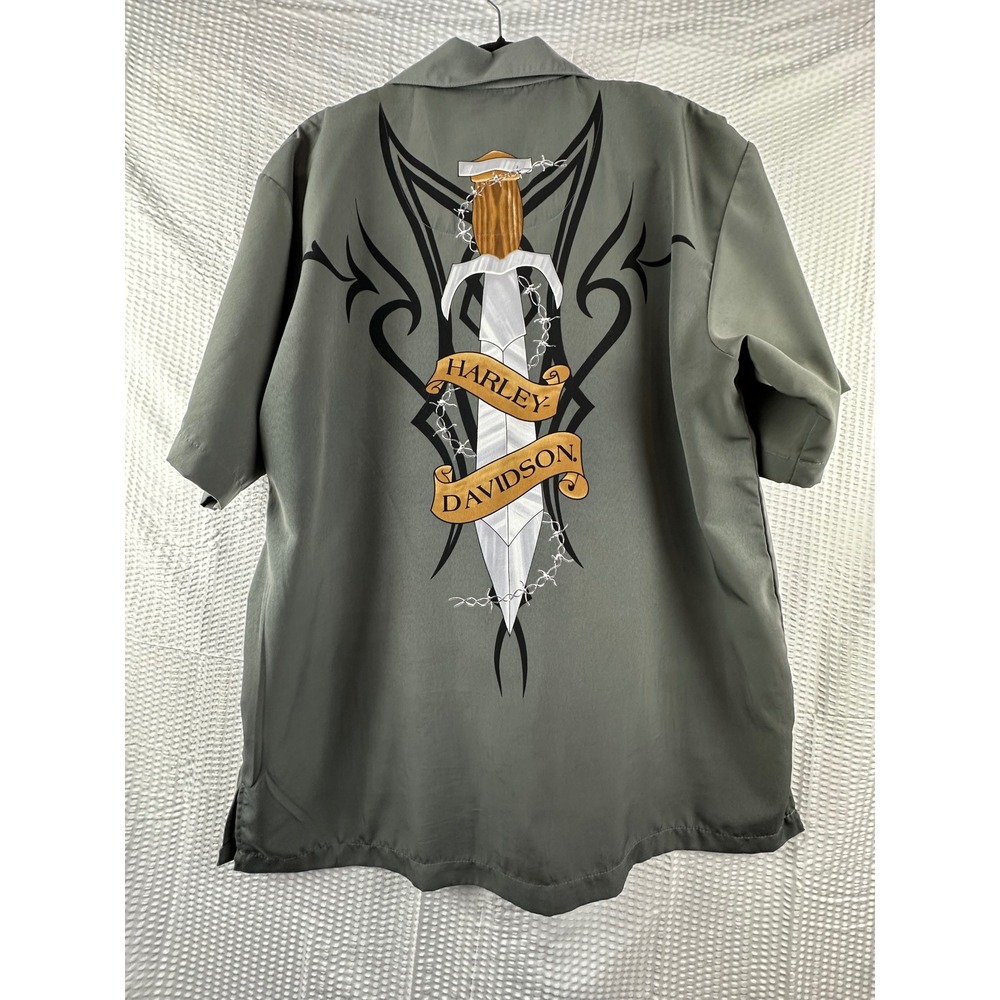 Harley Davidson 2004 Gray Dagger Big Back Print Button Front T Shirt LARGE - Picture 8 of 10